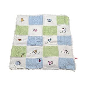 Hanna Andersson multicolor patchwork knit embroidered farm animal baby blanket